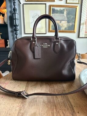 Coach Large Rowan Maple Pebbled Leather Silver Hardware